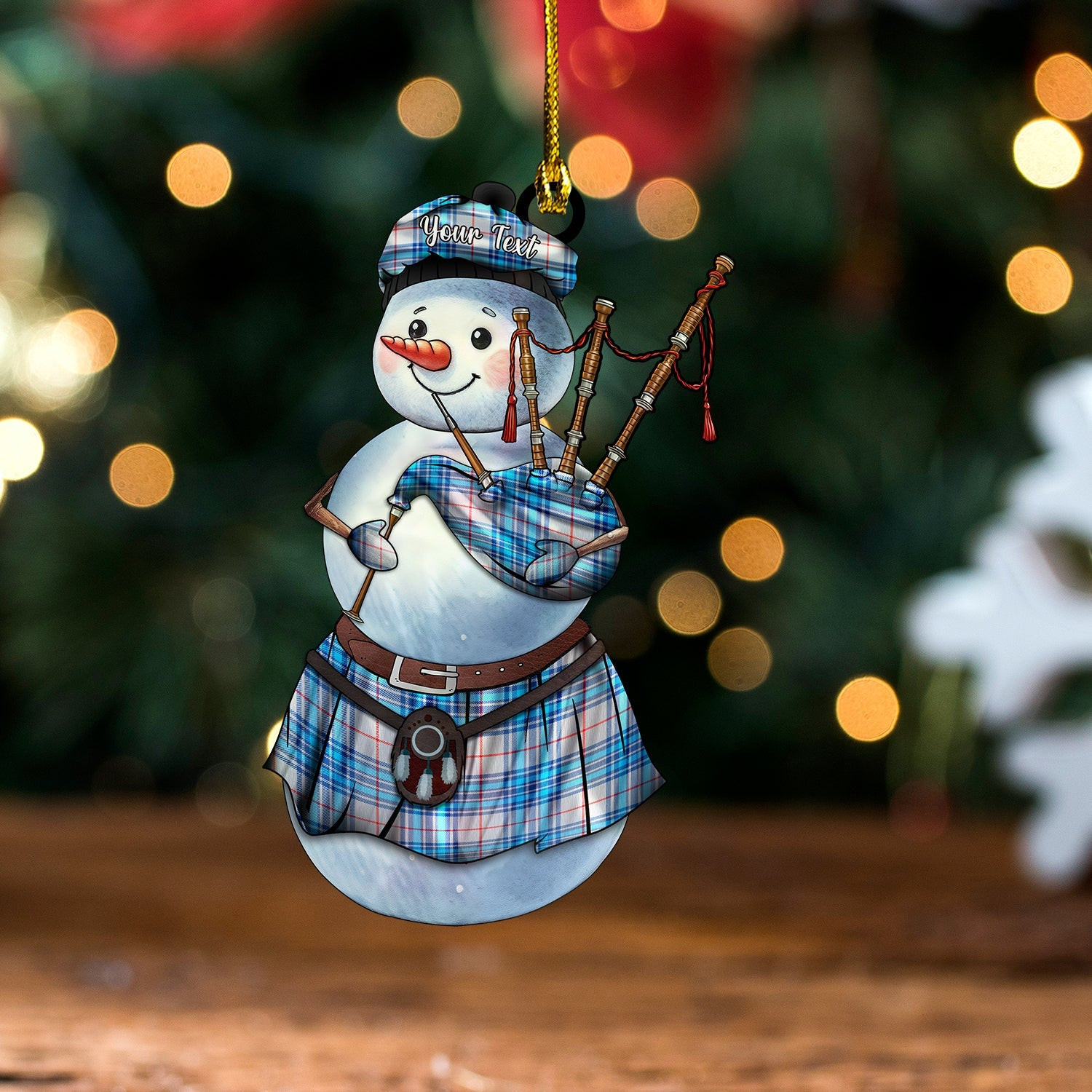 ScotsTee Shop Scottish Thorburn USA (Thurburn USA) Modern Tartan Ornament Snowman Bagpipe Personalized