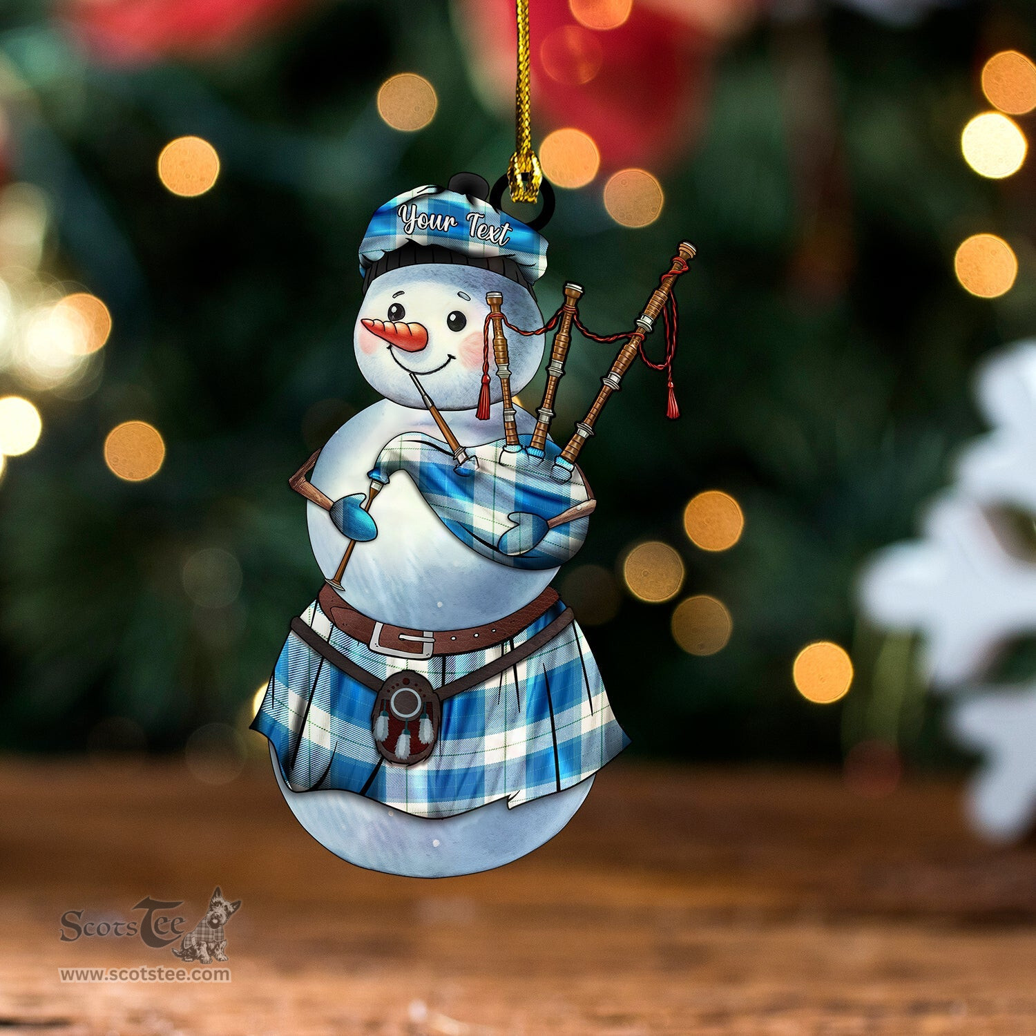 ScotsTee Shop Scottish Wallace Dress Blue (Wallas Dress Blue) Ancient Tartan Ornament Snowman Bagpipe Personalized