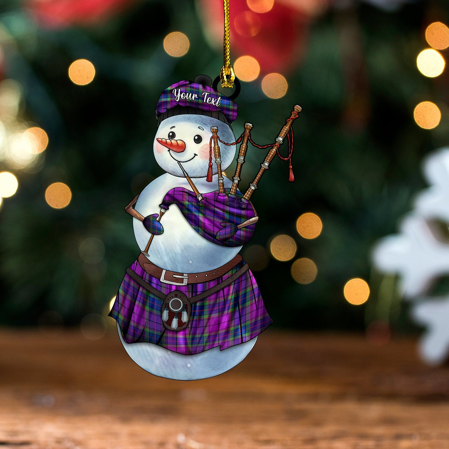 ScotsTee Shop Scottish Wardlaw Modern Tartan Ornament Snowman Bagpipe Personalized