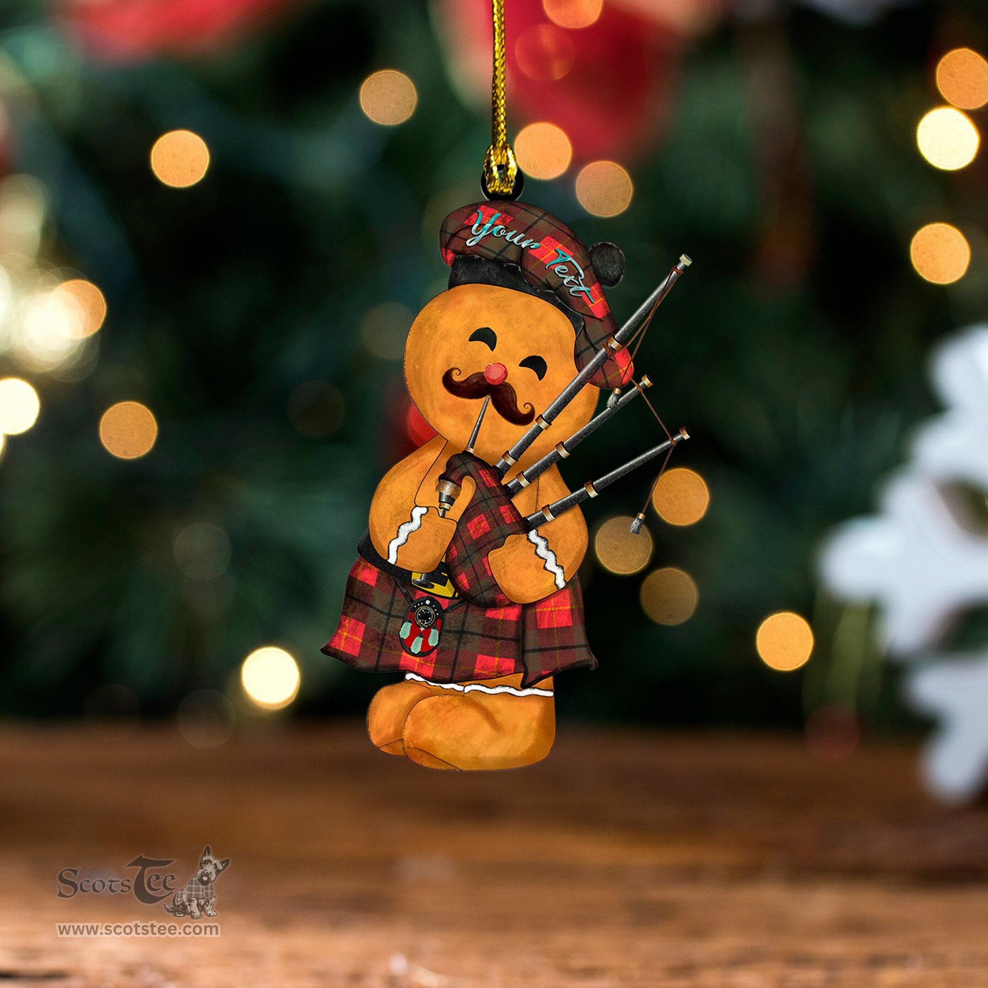 ScotsTee Shop Scottish Turnbull Dress Weathered Clan Crest Tartan Ornament Gingerbread Bagpipe Personalized