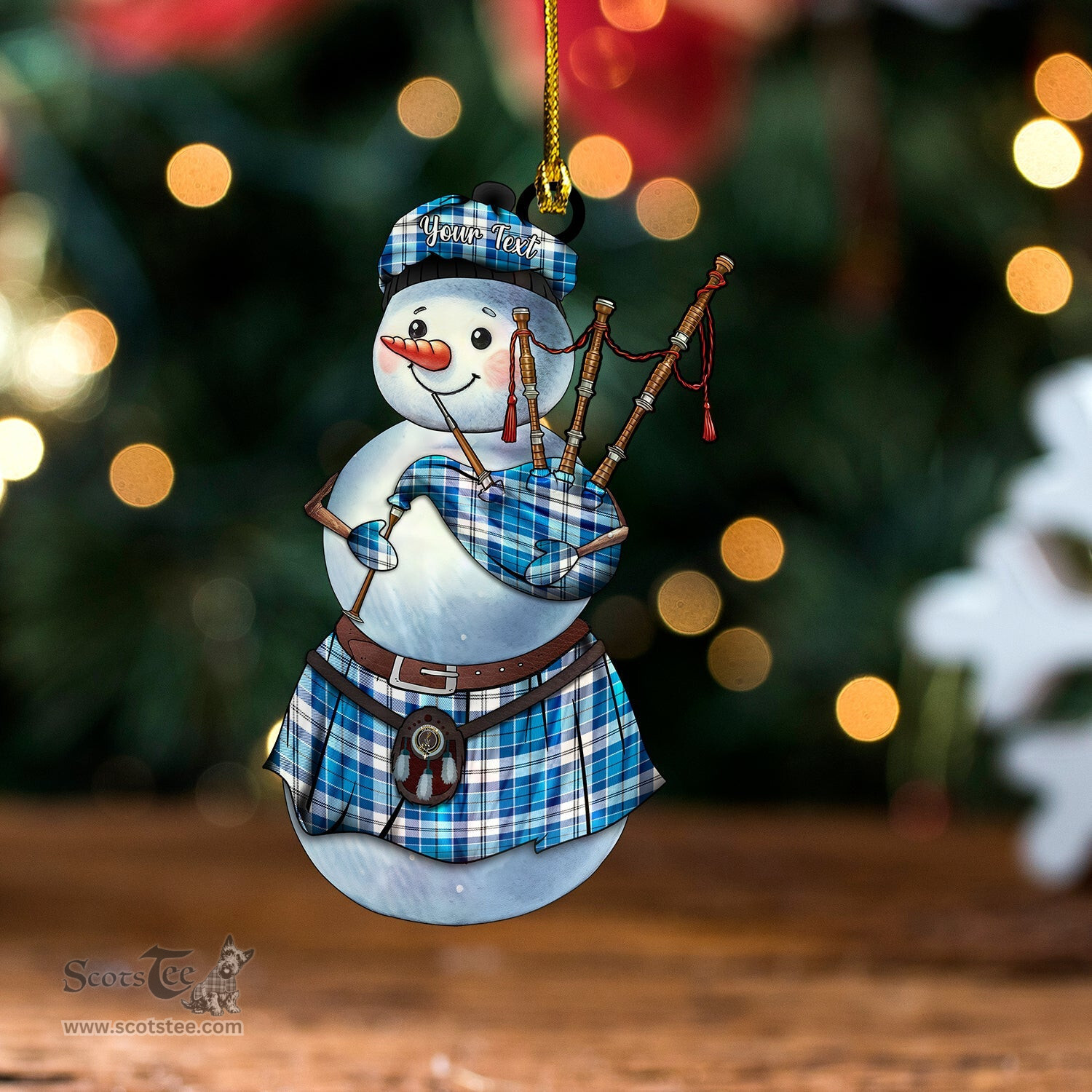 ScotsTee Shop Scottish Roberton Clan Crest Tartan Ornament Snowman Bagpipe Personalized