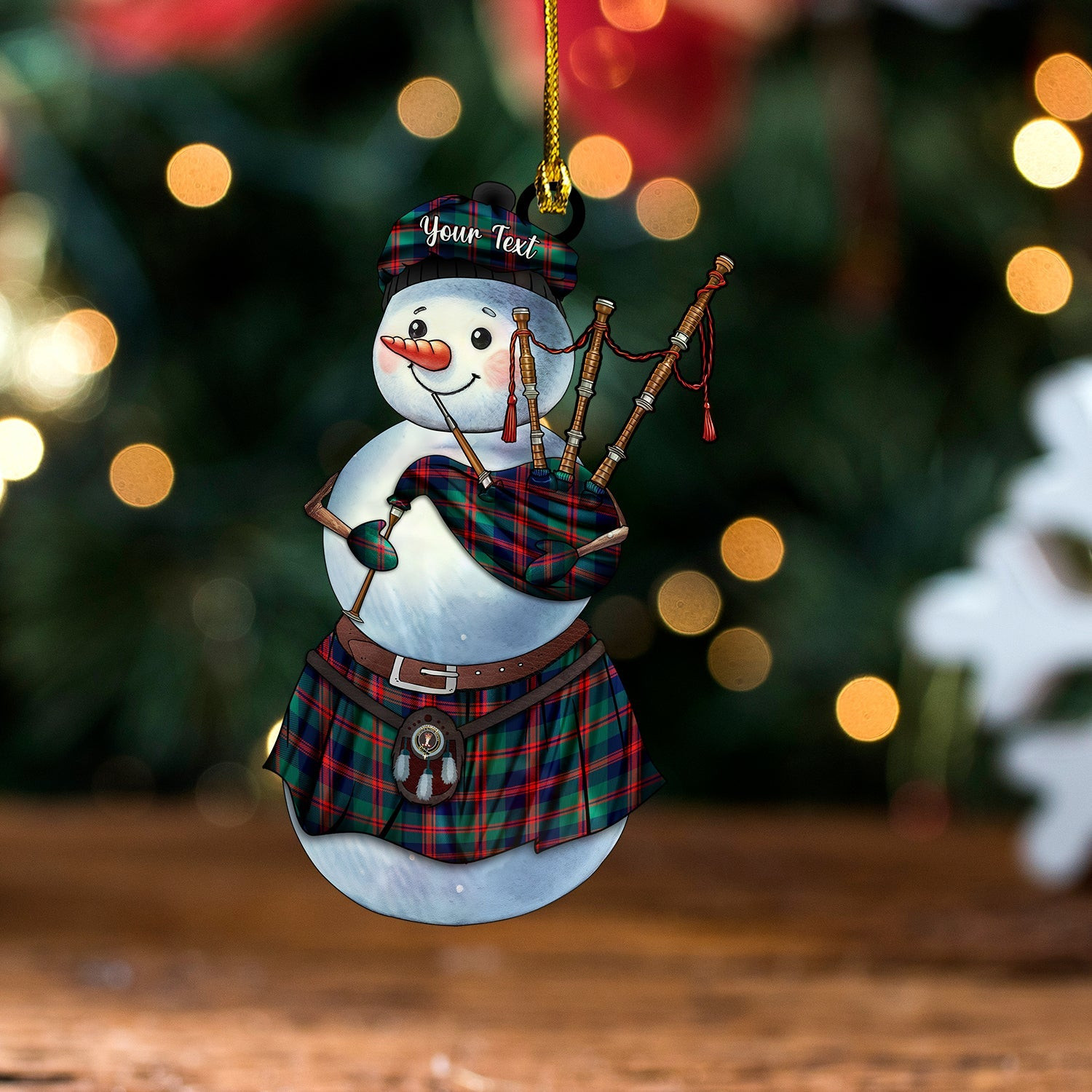 ScotsTee Shop Scottish Robertson of Struan Modern Clan Crest Tartan Ornament Snowman Bagpipe Personalized