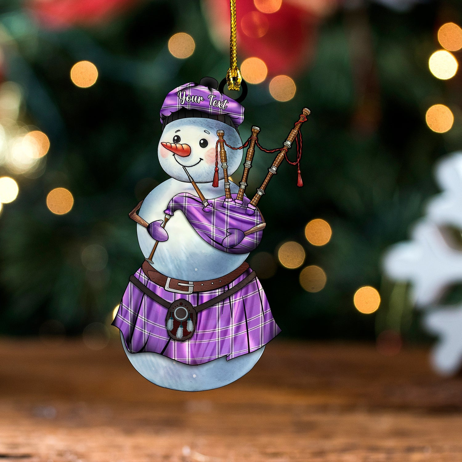 ScotsTee Shop Scottish Wallace High School (Wallas High School) Ancient Tartan Ornament Snowman Bagpipe Personalized