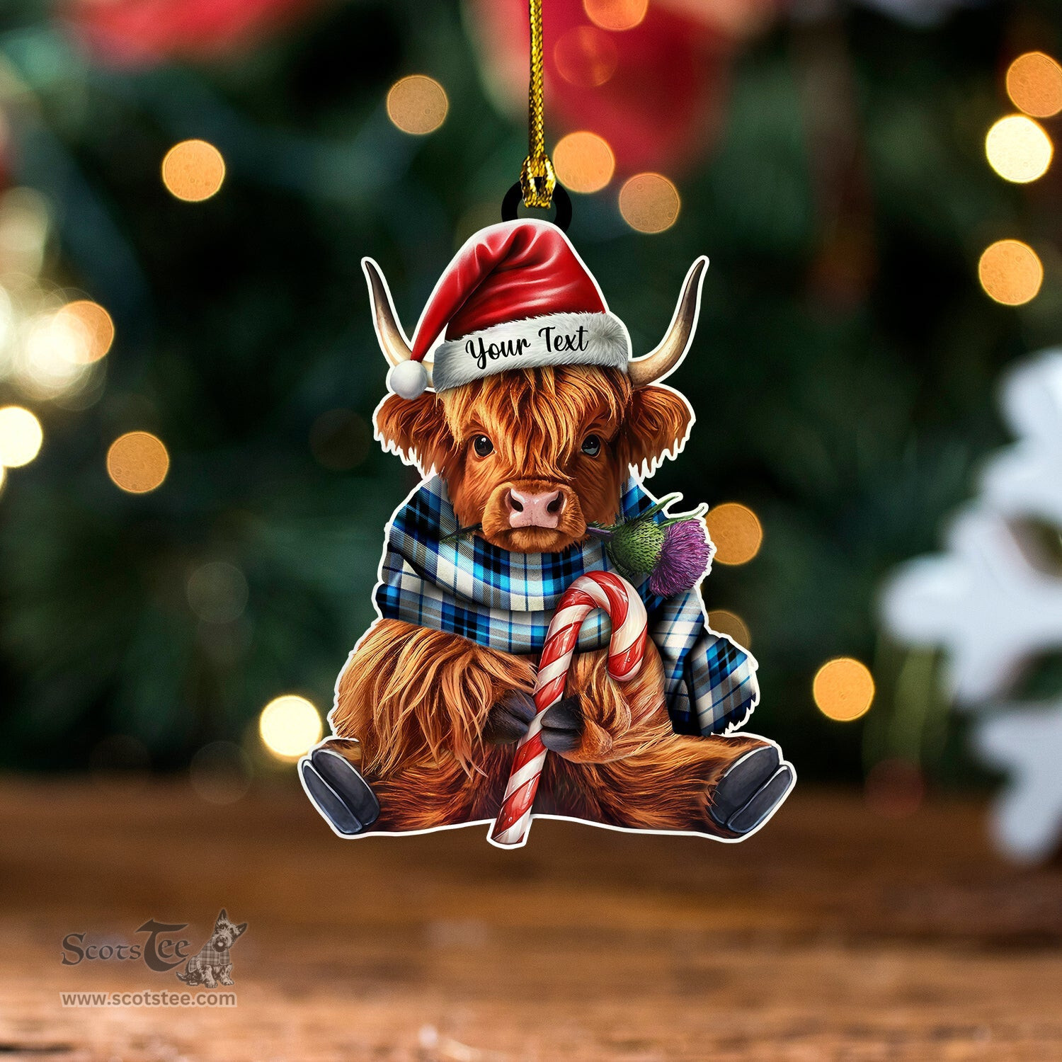 ScotsTee Shop Scottish Thomson Dance (Thompson Dance) Tartan Ornament Highland Cow And Thistle Personalized