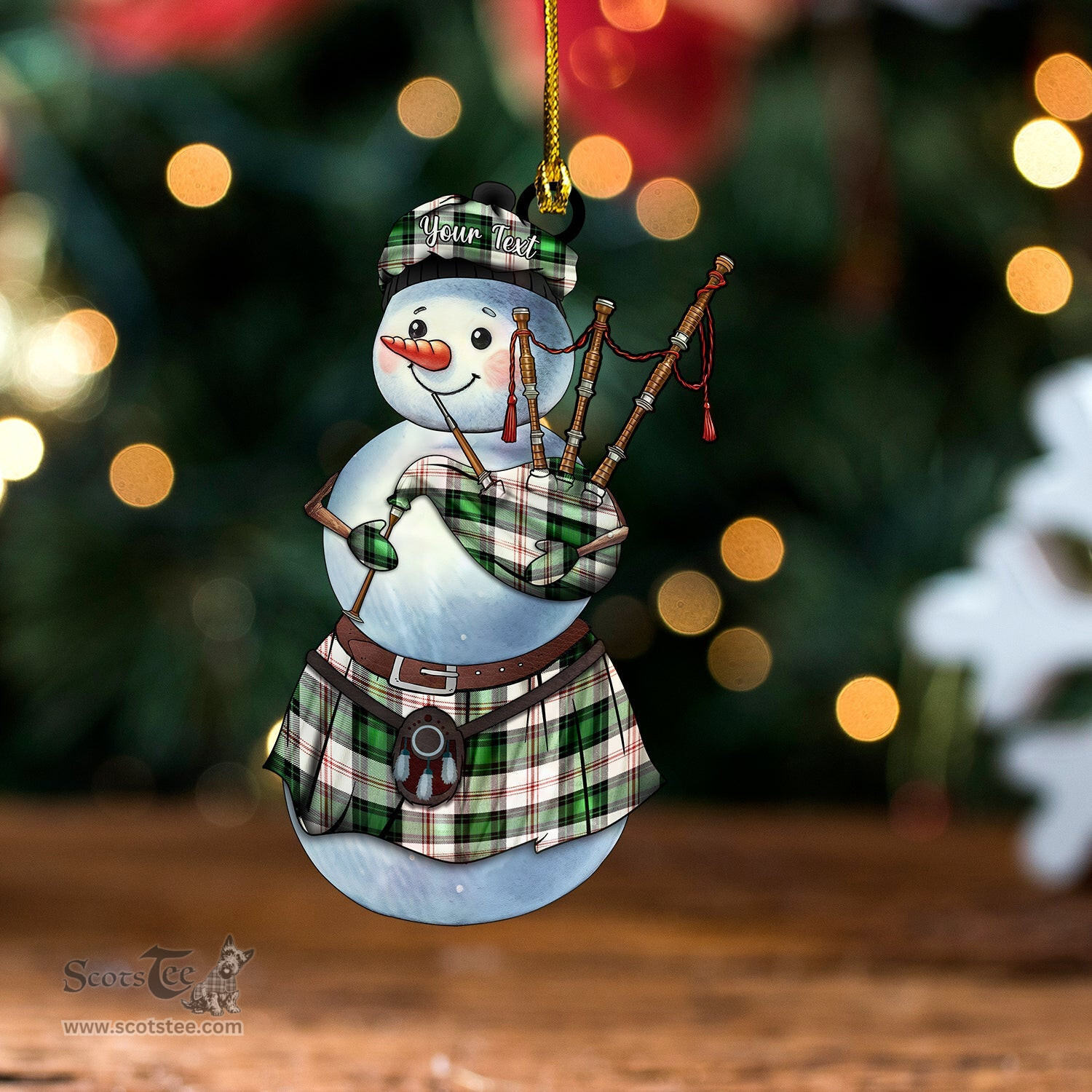 ScotsTee Shop Scottish Ross Arisaid Ancient Tartan Ornament Snowman Bagpipe Personalized