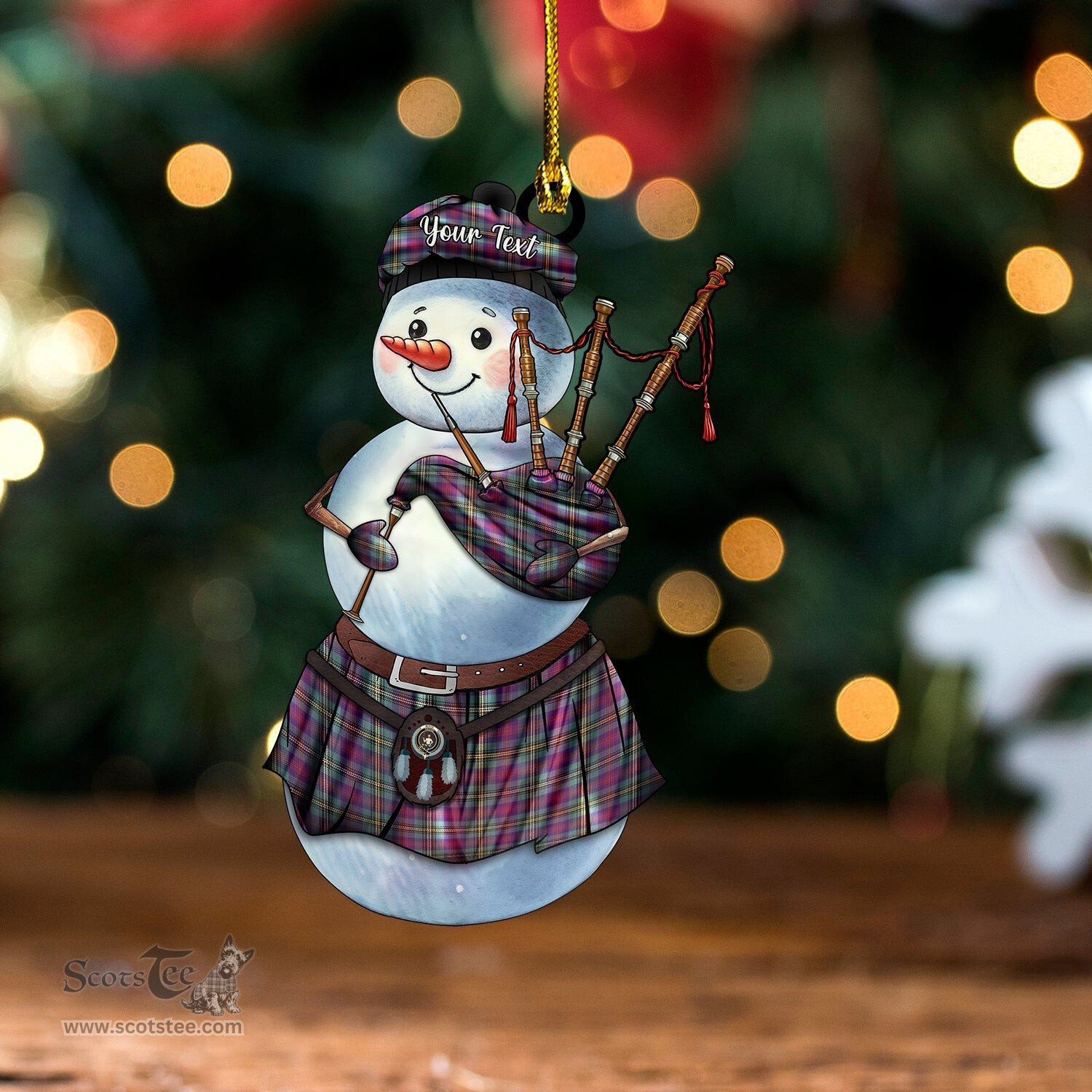 ScotsTee Shop Scottish Wood Weathered Clan Crest Tartan Ornament Snowman Bagpipe Personalized