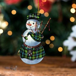 ScotsTee Shop Scottish Watson (Wate Watt) Ancient Clan Crest Tartan Ornament Snowman Bagpipe Personalized