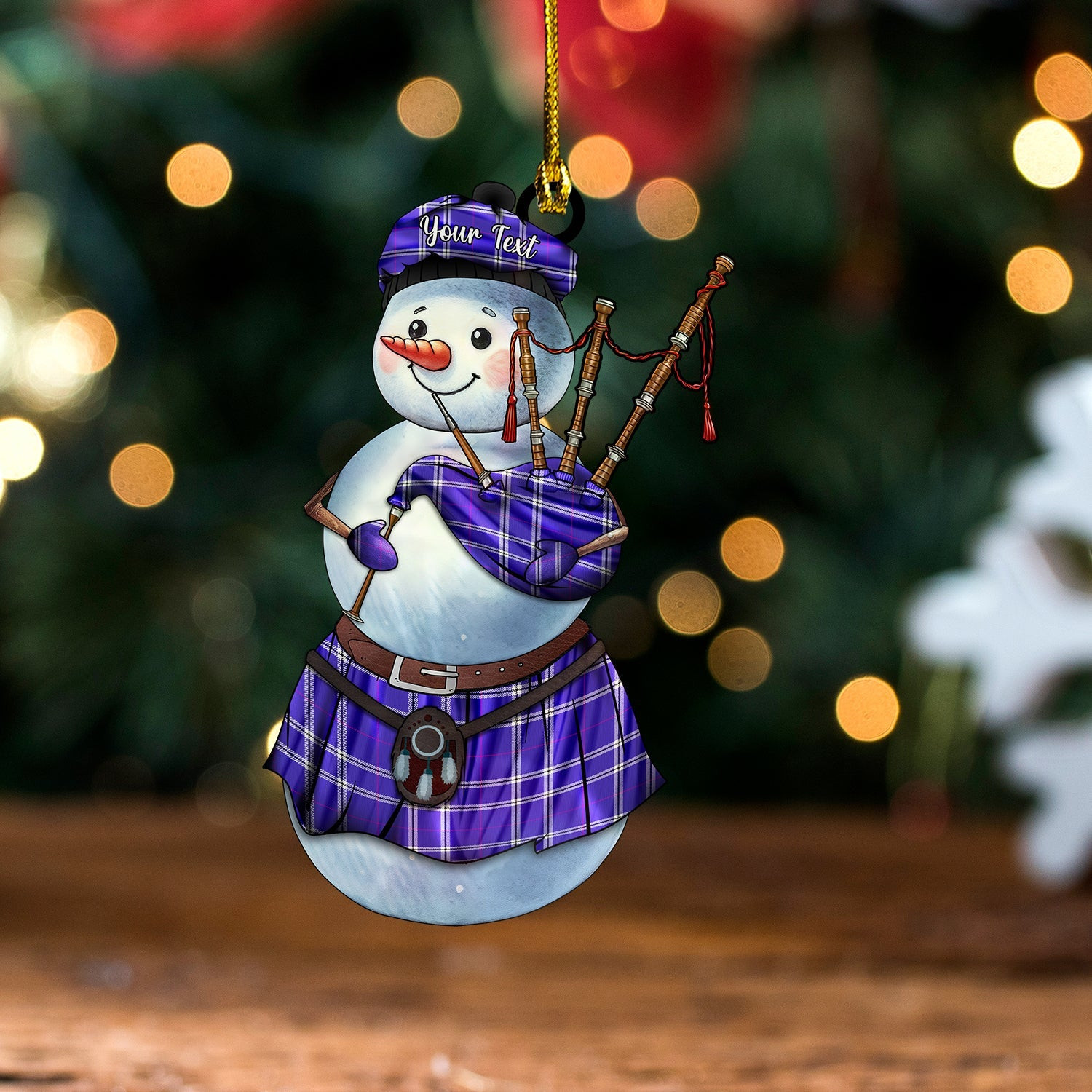 ScotsTee Shop Scottish Wallace High School (Wallas High School) Modern Tartan Ornament Snowman Bagpipe Personalized