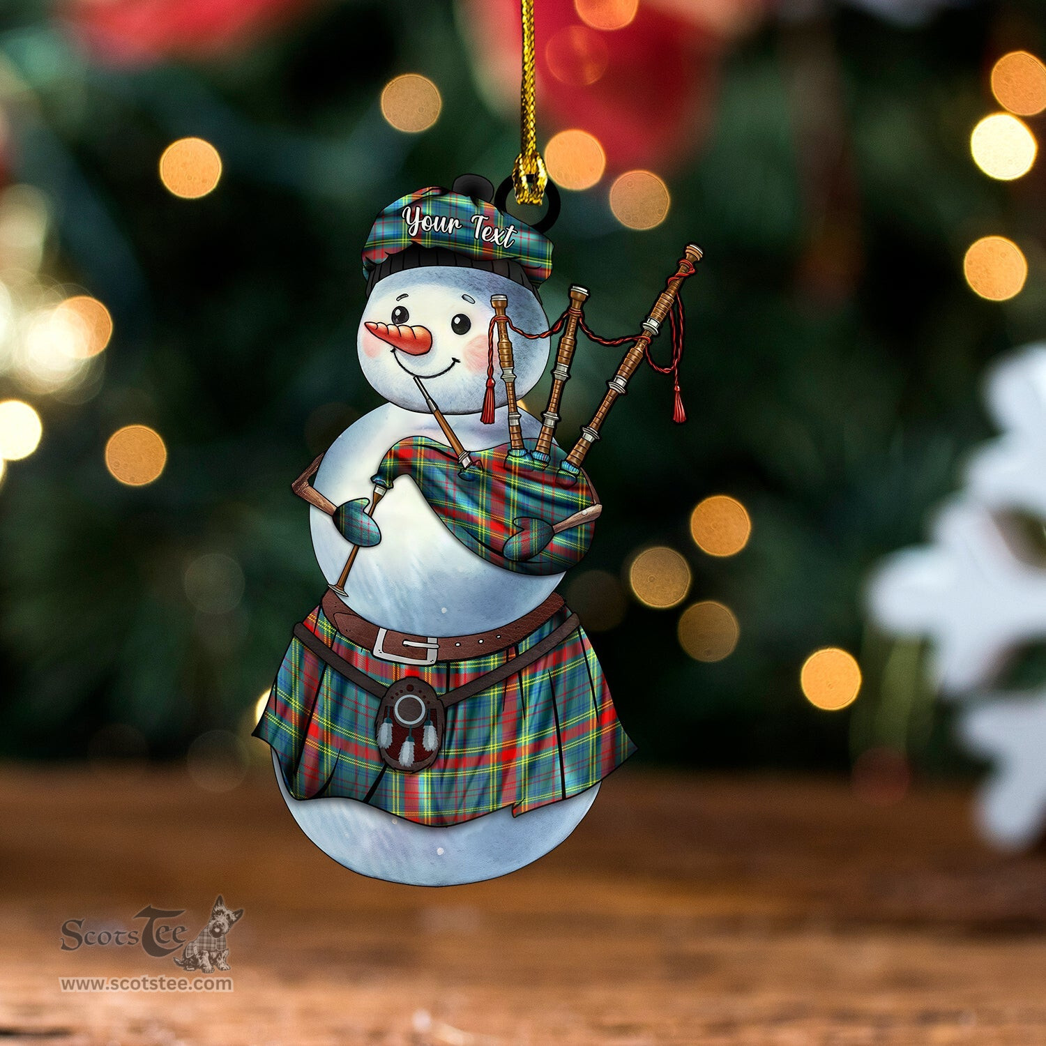 ScotsTee Shop Scottish O-Brien (Bryne) Modern Tartan Ornament Snowman Bagpipe Personalized