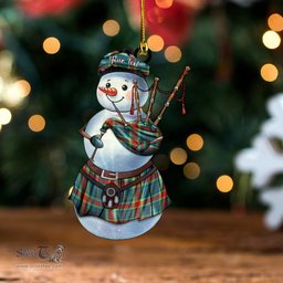 ScotsTee Shop Scottish O-Brien (Bryne) Modern Tartan Ornament Snowman Bagpipe Personalized