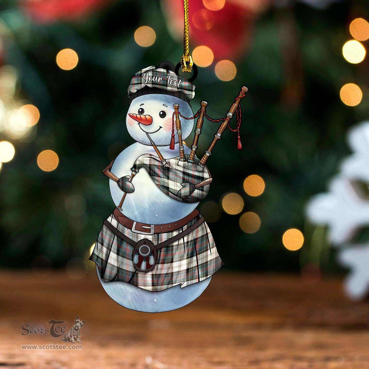 ScotsTee Shop Scottish Sutherland Dress 2 Weathered Tartan Ornament Snowman Bagpipe Personalized