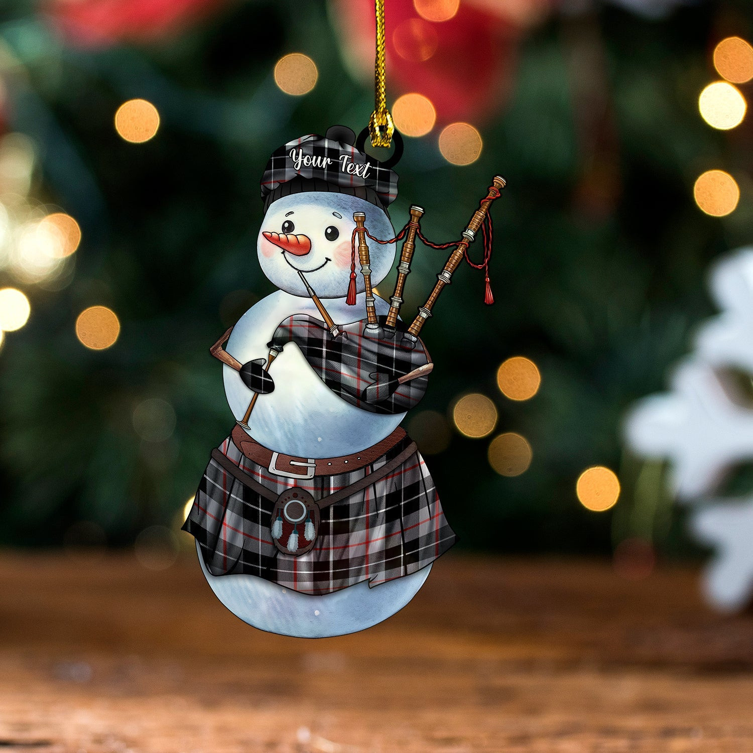 ScotsTee Shop Scottish Thomson Grey 2 (Thompson Grey 2) Modern Tartan Ornament Snowman Bagpipe Personalized