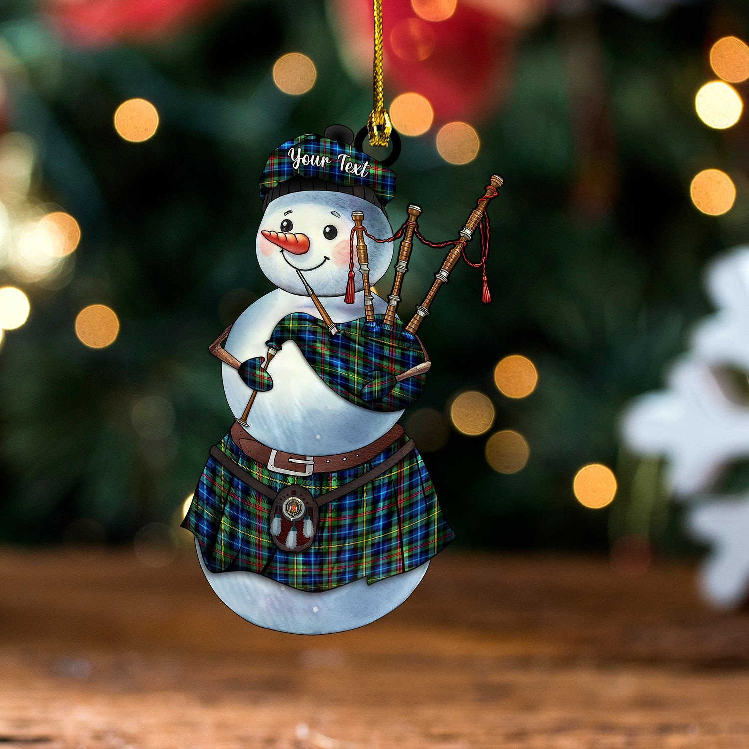 ScotsTee Shop Scottish Smith (MacGowan Hunting) Modern Clan Crest Tartan Ornament Snowman Bagpipe Personalized