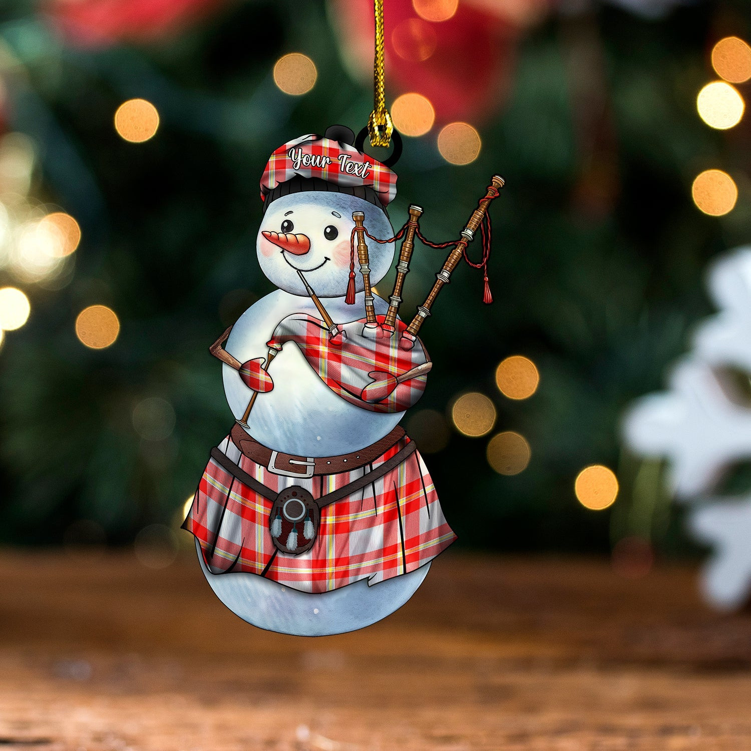 ScotsTee Shop Scottish Perry Arisaid Modern Tartan Ornament Snowman Bagpipe Personalized