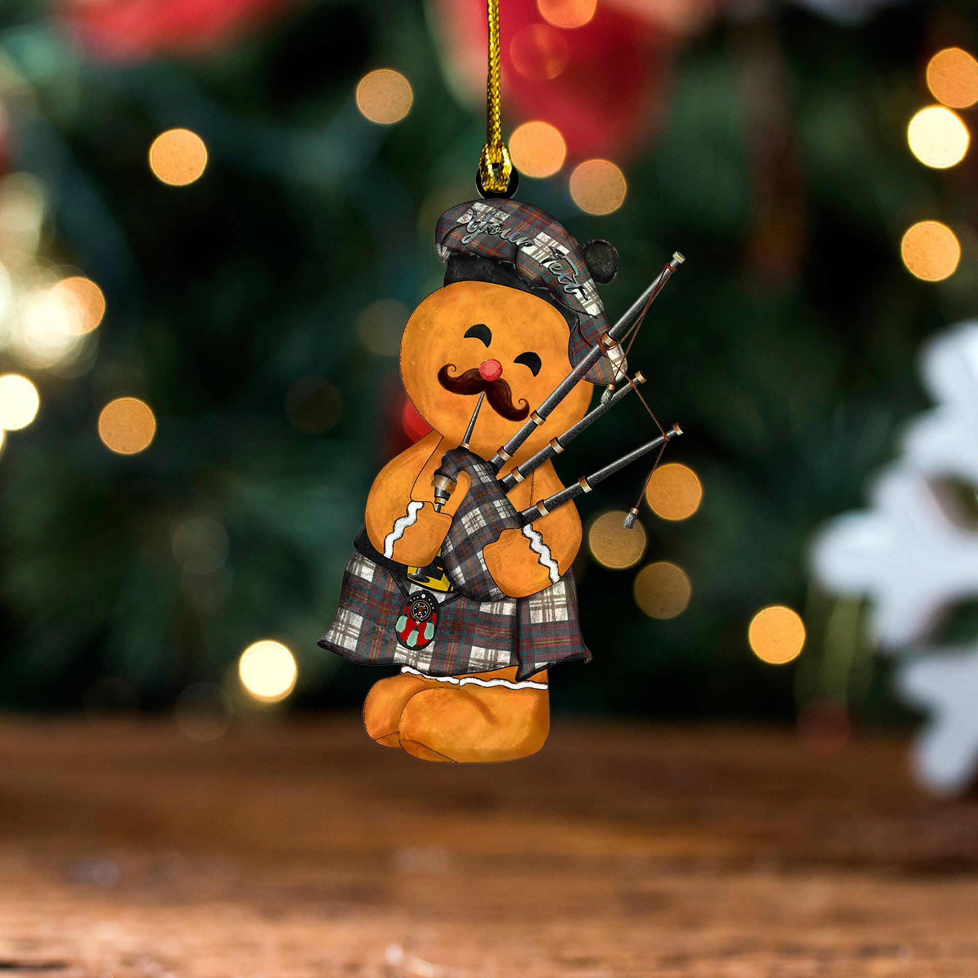 ScotsTee Shop Scottish Walker Dress Weathered Clan Crest Tartan Ornament Gingerbread Bagpipe Personalized