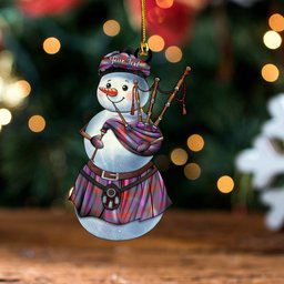 ScotsTee Shop Scottish Ross (Wilsons) Weathered Clan Crest Tartan Ornament Snowman Bagpipe Personalized