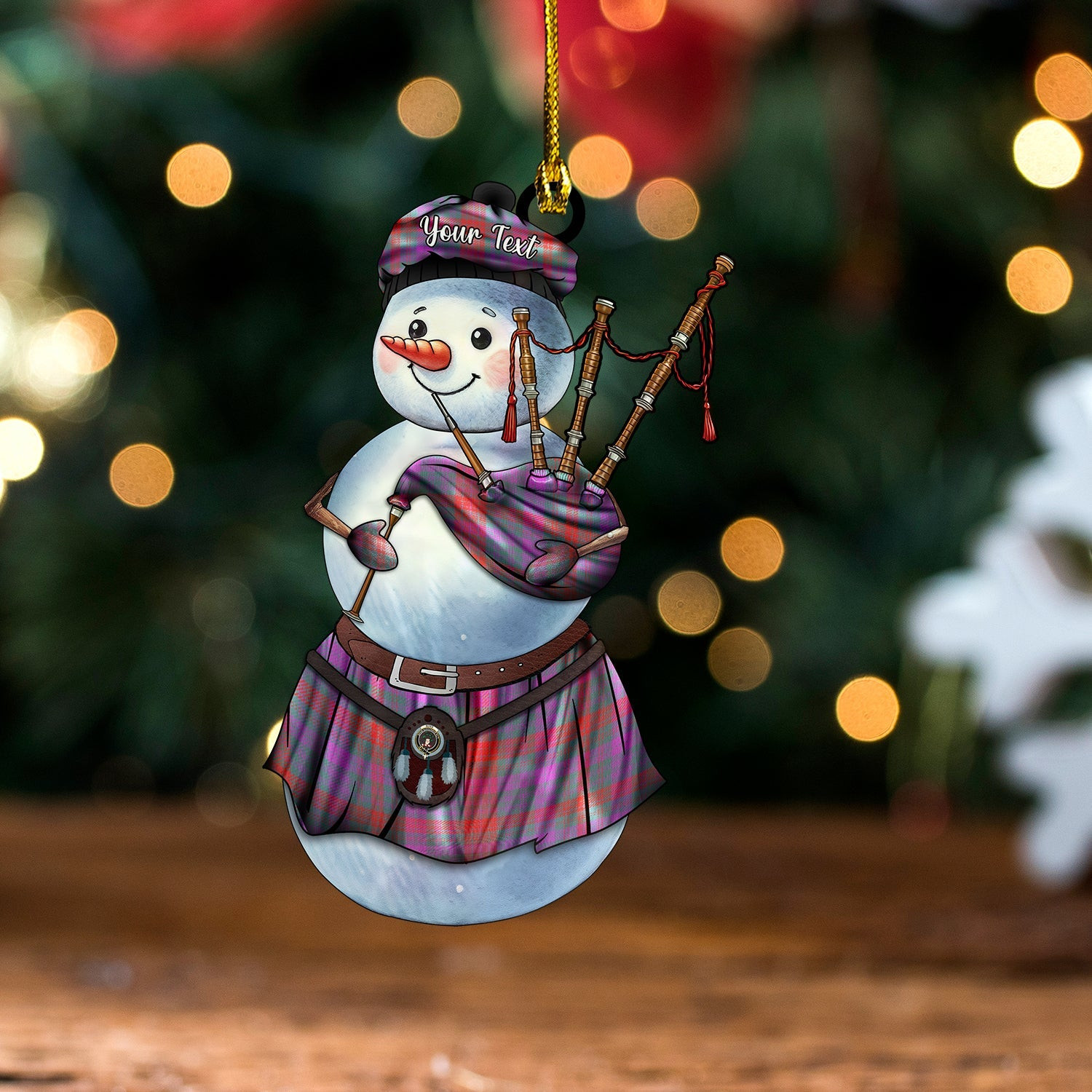ScotsTee Shop Scottish Ross (Wilsons) Weathered Clan Crest Tartan Ornament Snowman Bagpipe Personalized