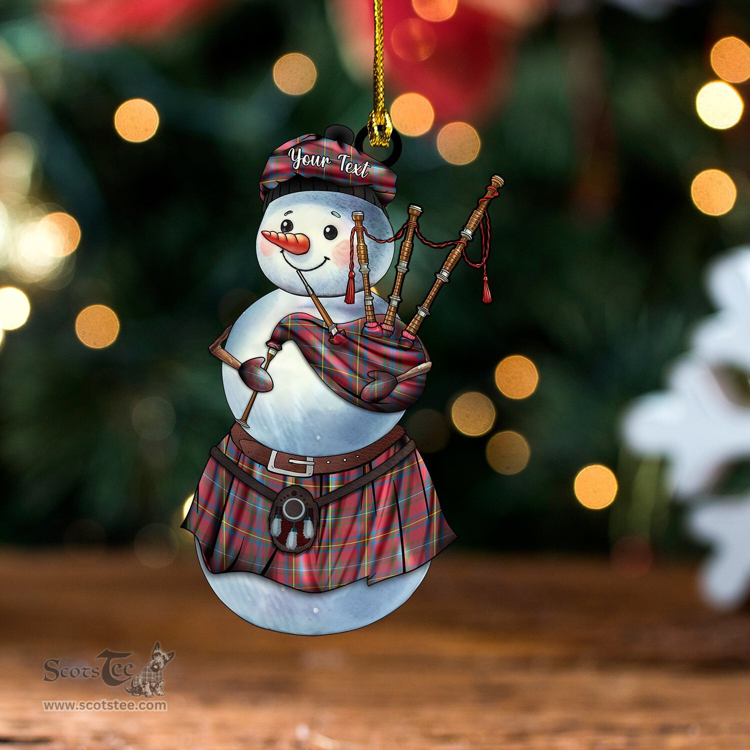 ScotsTee Shop Scottish Shawl West Virginia Ancient Tartan Ornament Snowman Bagpipe Personalized