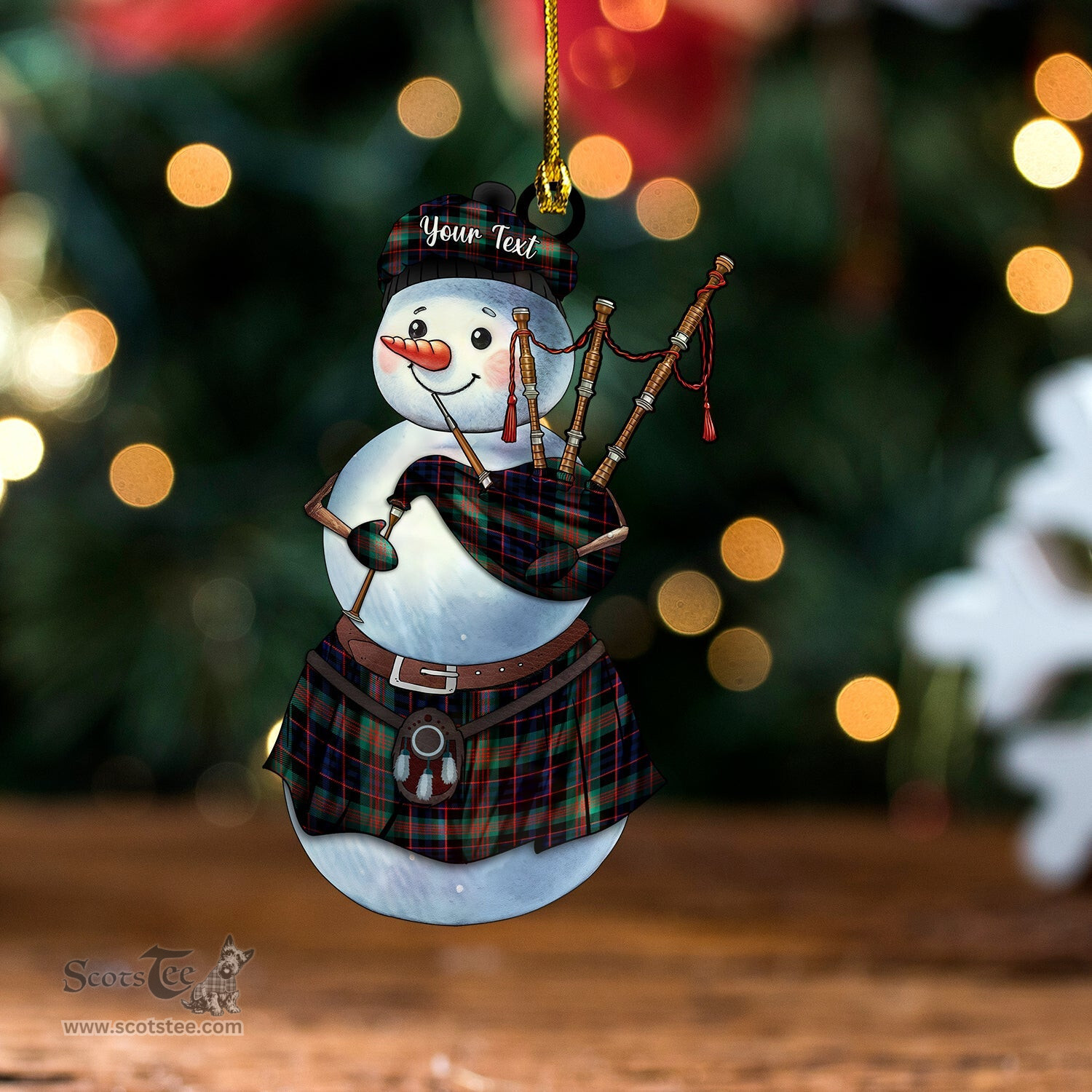 ScotsTee Shop Scottish Newlands (Walker Newlands) Modern Tartan Ornament Snowman Bagpipe Personalized