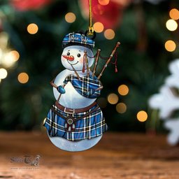 ScotsTee Shop Scottish Thomson Blue (MacThomas Blue Thompson Dress) Modern Clan Crest Tartan Ornament Snowman Bagpipe Personalized