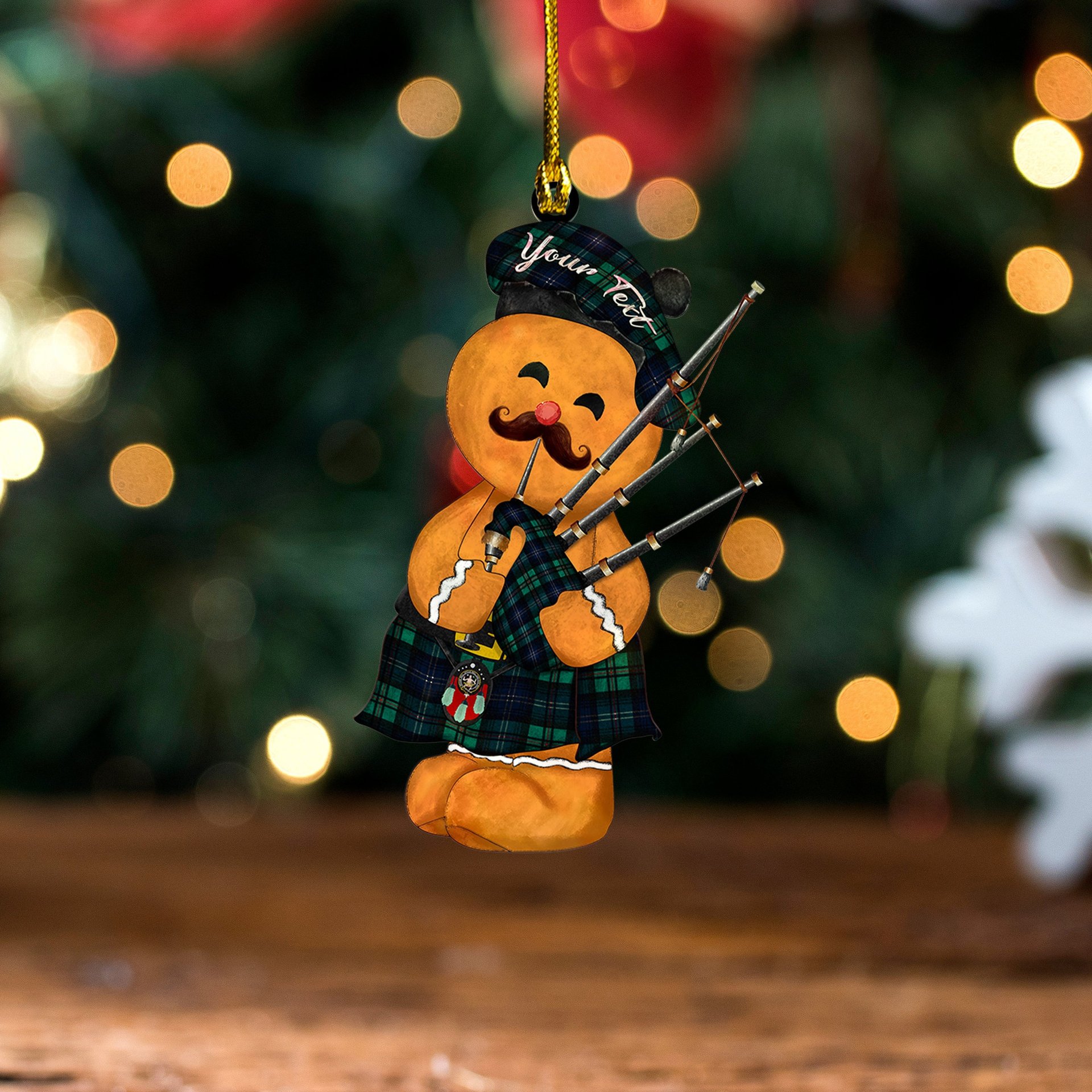 ScotsTee Shop Scottish Urquhart Modern Clan Crest Tartan Ornament Gingerbread Bagpipe Personalized