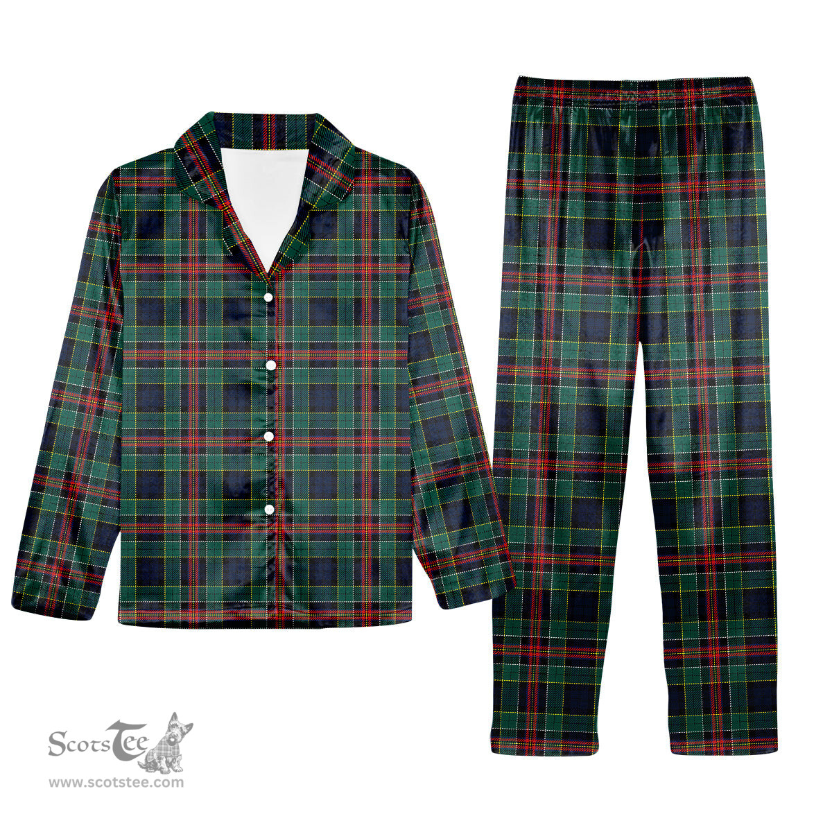 ScotsTee Shop Scottish Allison Modern Tartan Pajama Satin Velvet Flannel Pajama Set