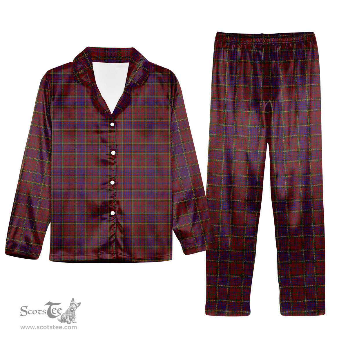 ScotsTee Shop Scottish Anderson of Kinnedear Red Tartan Pajama Satin Velvet Flannel Pajama Set