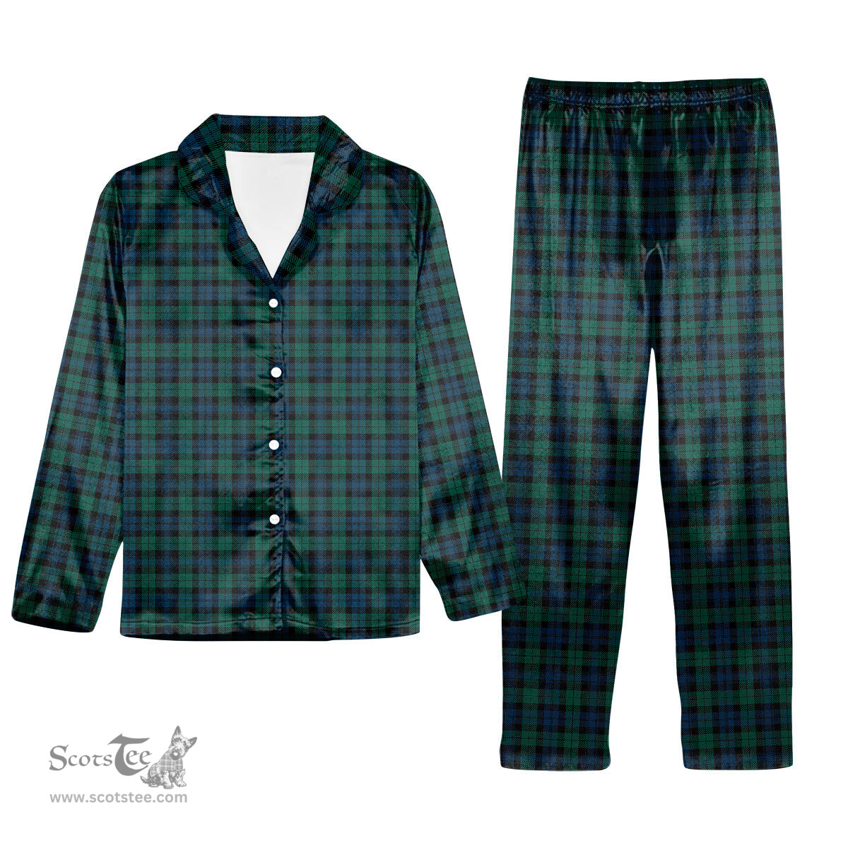 ScotsTee Shop Scottish Black Watch #3 Modern Tartan Pajama Satin Velvet Flannel Pajama Set