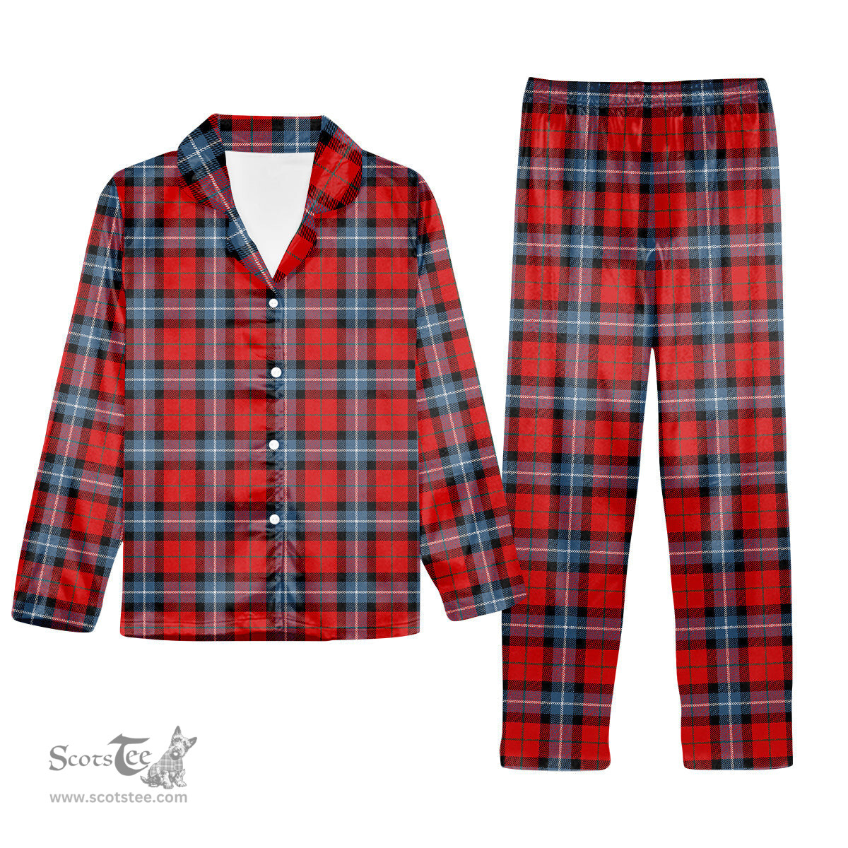 ScotsTee Shop Scottish Baillie of Polkemmet Red Modern Tartan Pajama Satin Velvet Flannel Pajama Set