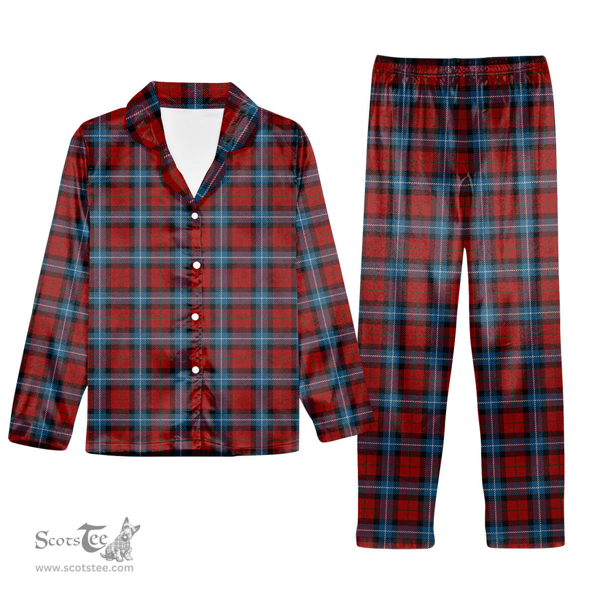 ScotsTee Shop Scottish Baillie of Polkemmet Red Tartan Pajama Satin Velvet Flannel Pajama Set