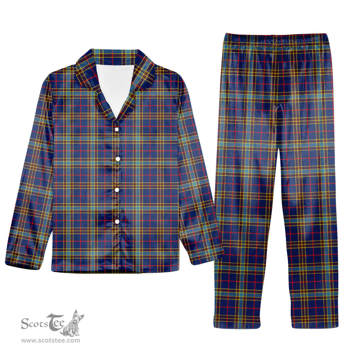 ScotsTee Shop Scottish Balfour Blue Modern Tartan Pajama Satin Velvet Flannel Pajama Set