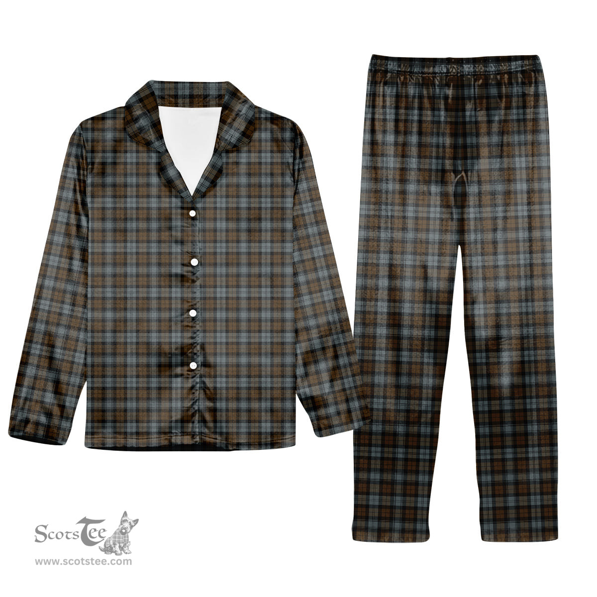 ScotsTee Shop Scottish BlackWatch Weathered Tartan Pajama Satin Velvet Flannel Pajama Set