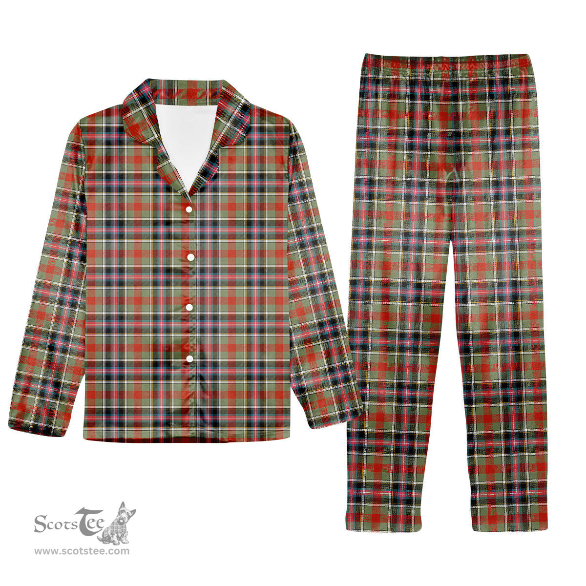ScotsTee Shop Scottish Bruce of Kinnaird Ancient Tartan Pajama Satin Velvet Flannel Pajama Set
