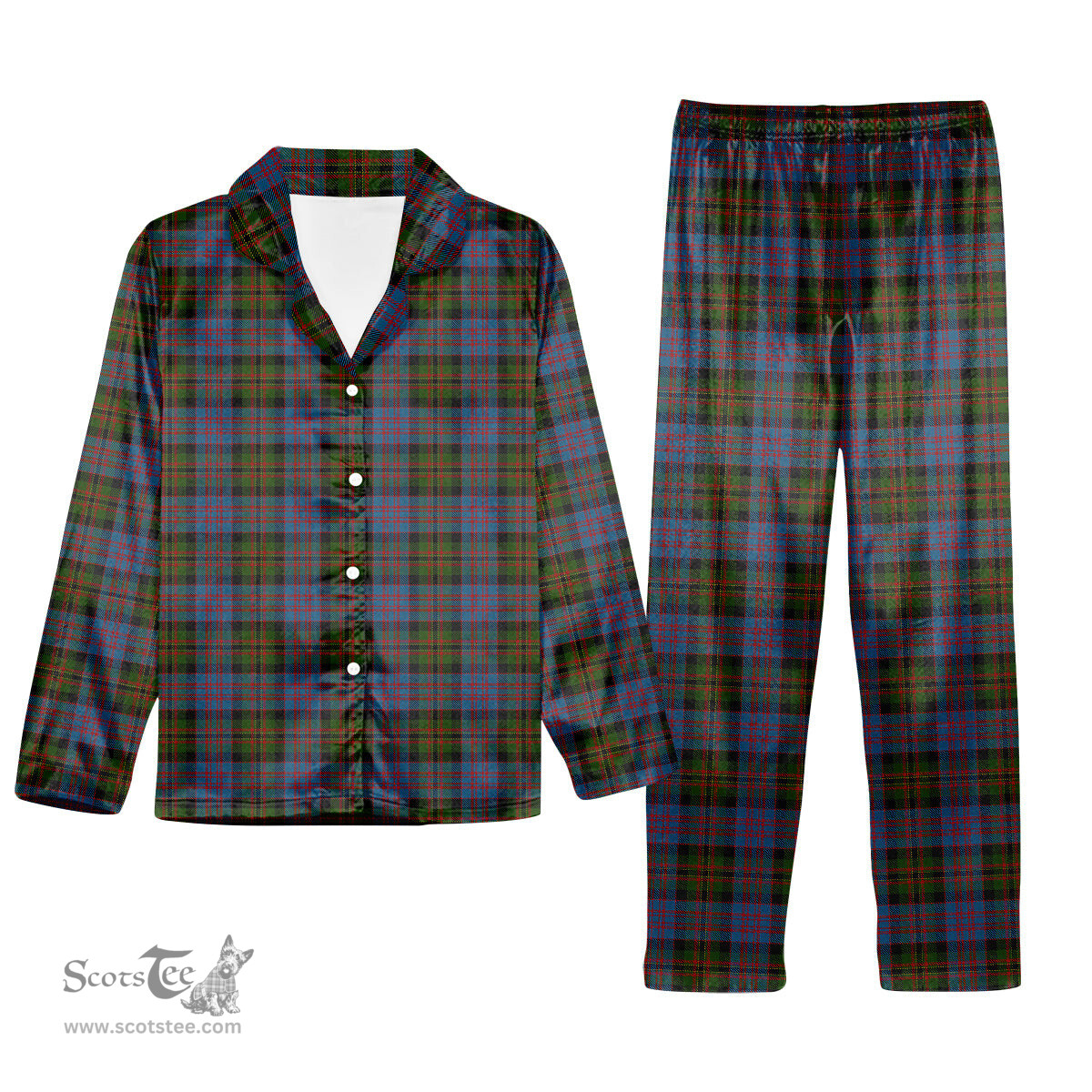 ScotsTee Shop Scottish Bowie Black Tartan Pajama Satin Velvet Flannel Pajama Set