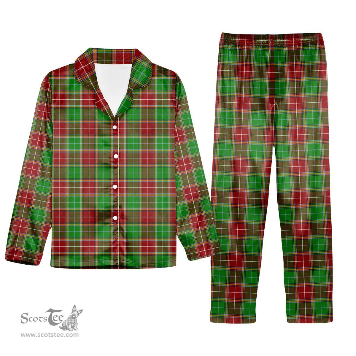 ScotsTee Shop Scottish Baxter Modern Tartan Pajama Satin Velvet Flannel Pajama Set
