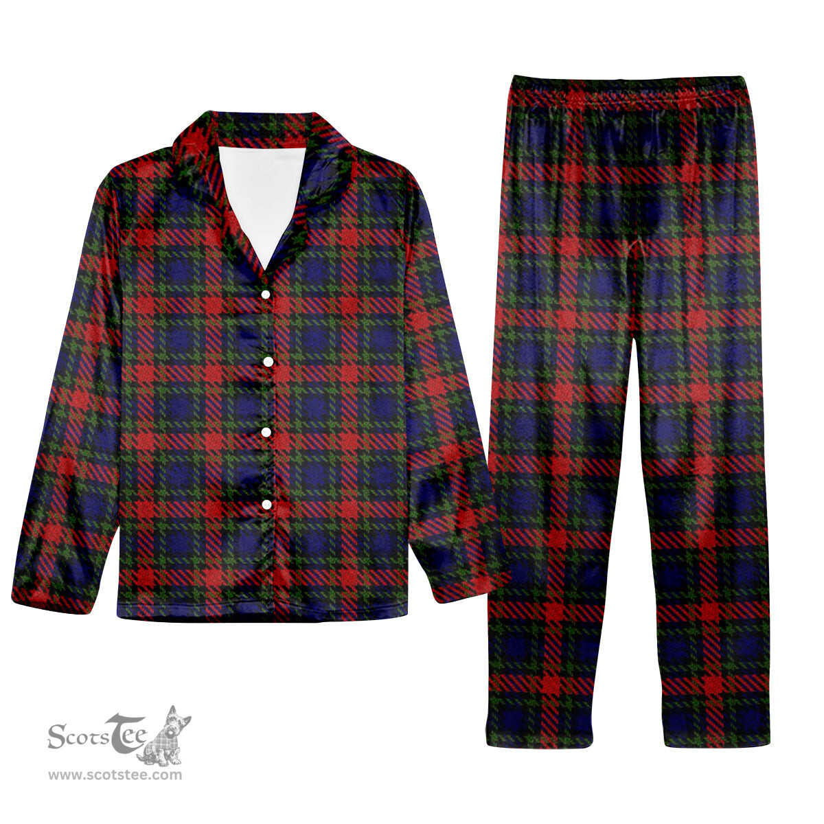 ScotsTee Shop Scottish Clark (Lion) Red Tartan Pajama Satin Velvet Flannel Pajama Set
