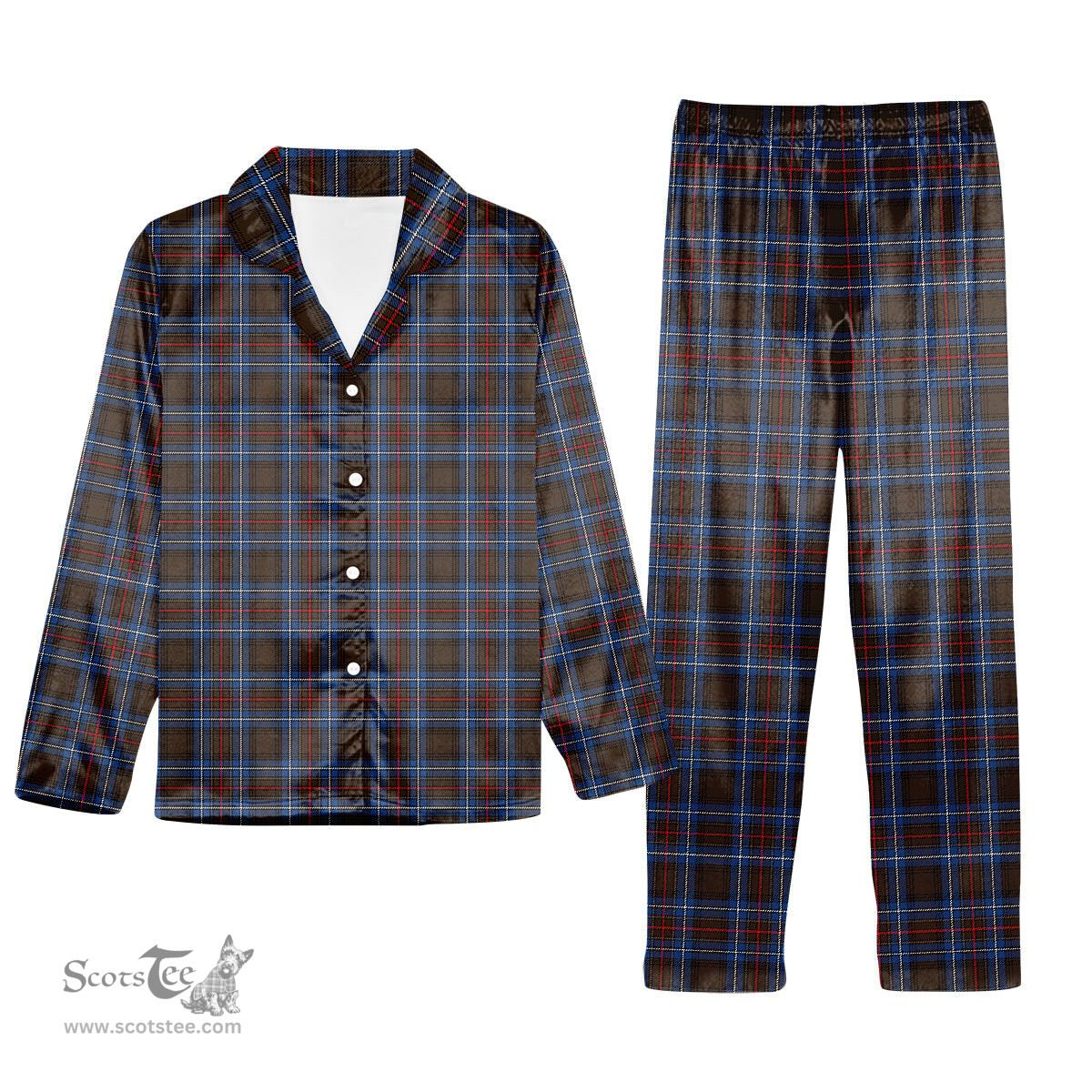 ScotsTee Shop Scottish Cockburn Brown Modern Tartan Pajama Satin Velvet Flannel Pajama Set