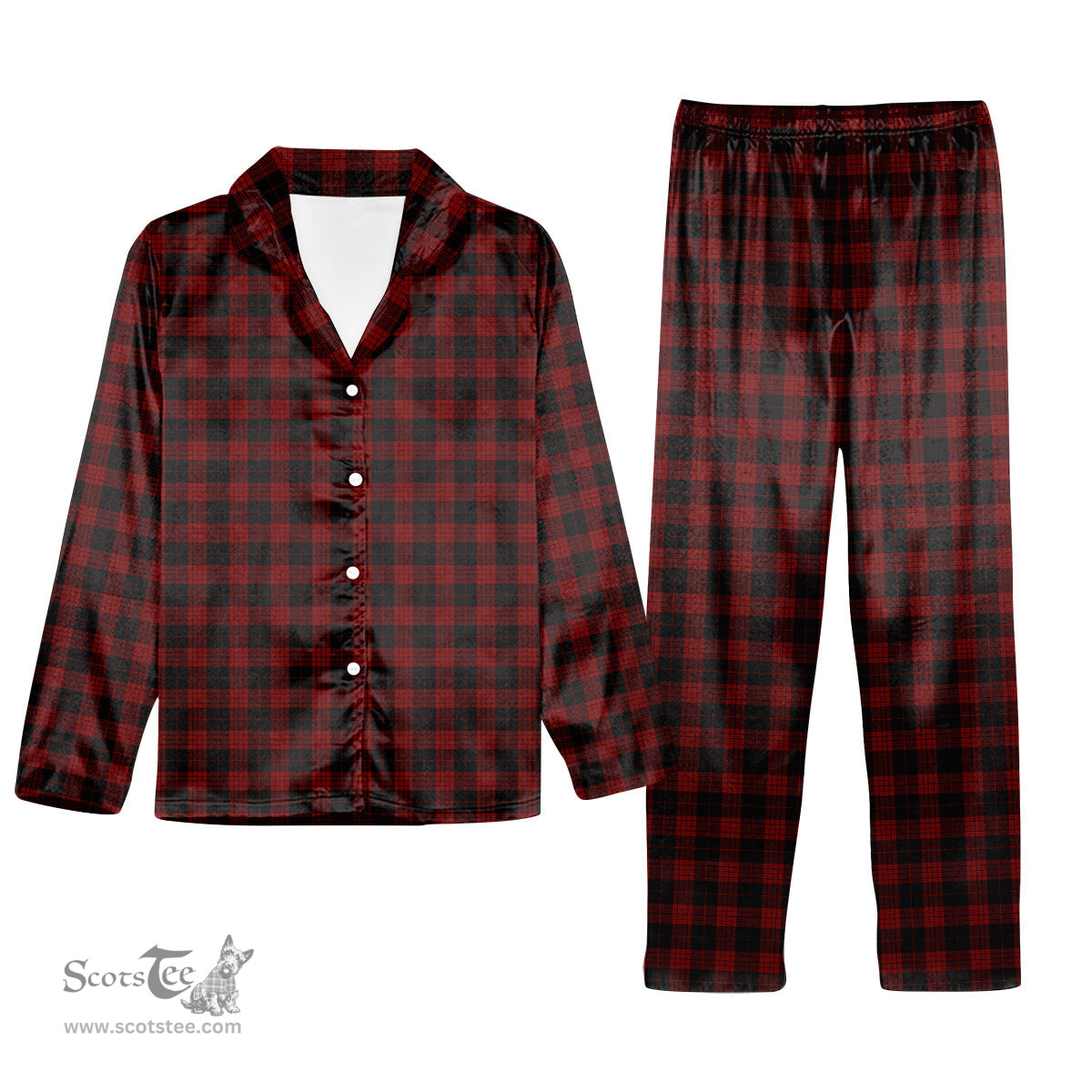 ScotsTee Shop Scottish Cameron Black and Red Tartan Pajama Satin Velvet Flannel Pajama Set
