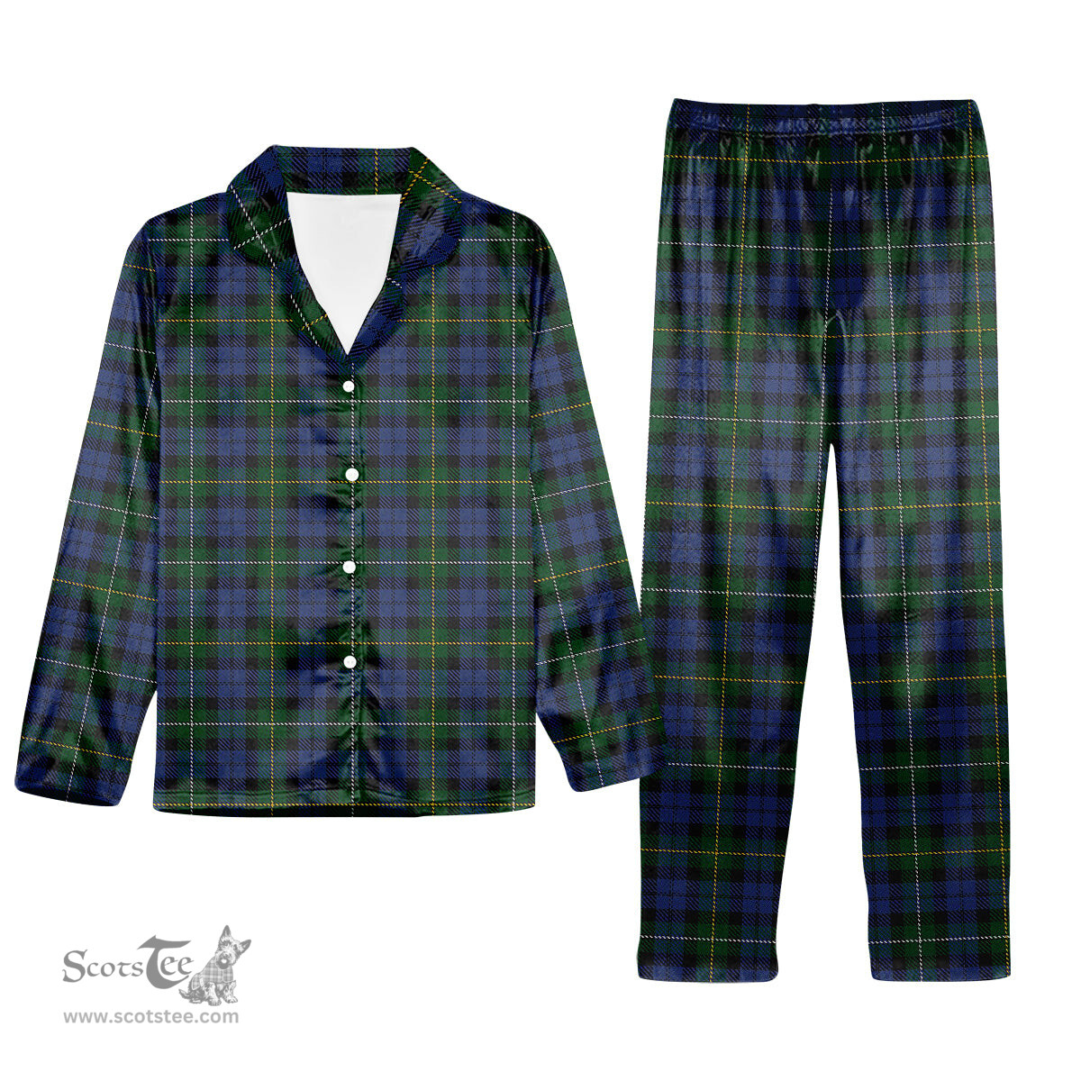 ScotsTee Shop Scottish Campbell of Loudoun Tartan Pajama Satin Velvet Flannel Pajama Set