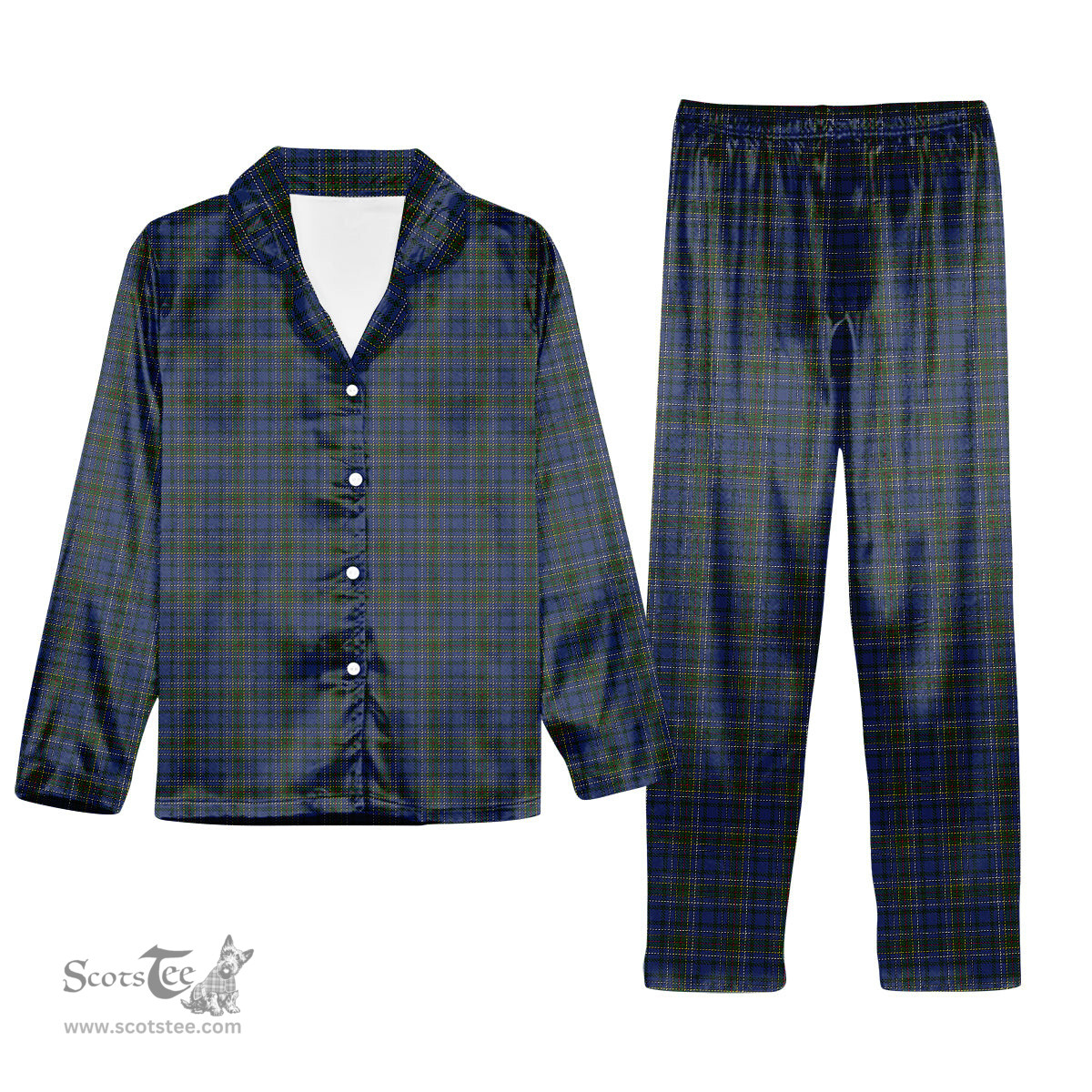 ScotsTee Shop Scottish Cockburn Blue Tartan Pajama Satin Velvet Flannel Pajama Set