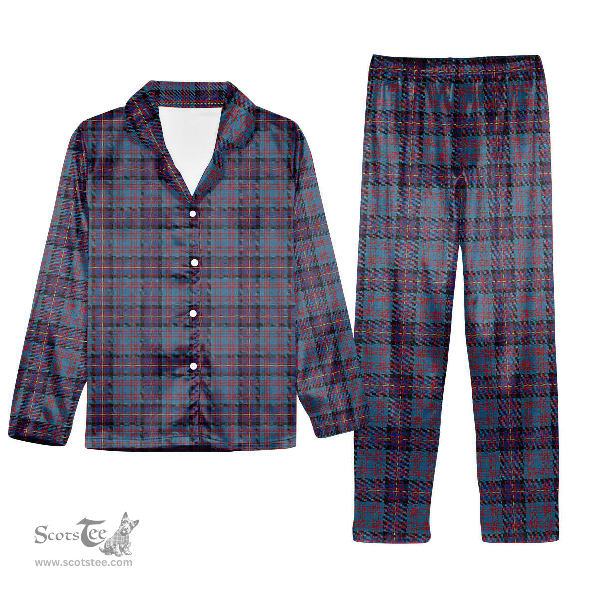 ScotsTee Shop Scottish Cochrane Azure Tartan Pajama Satin Velvet Flannel Pajama Set
