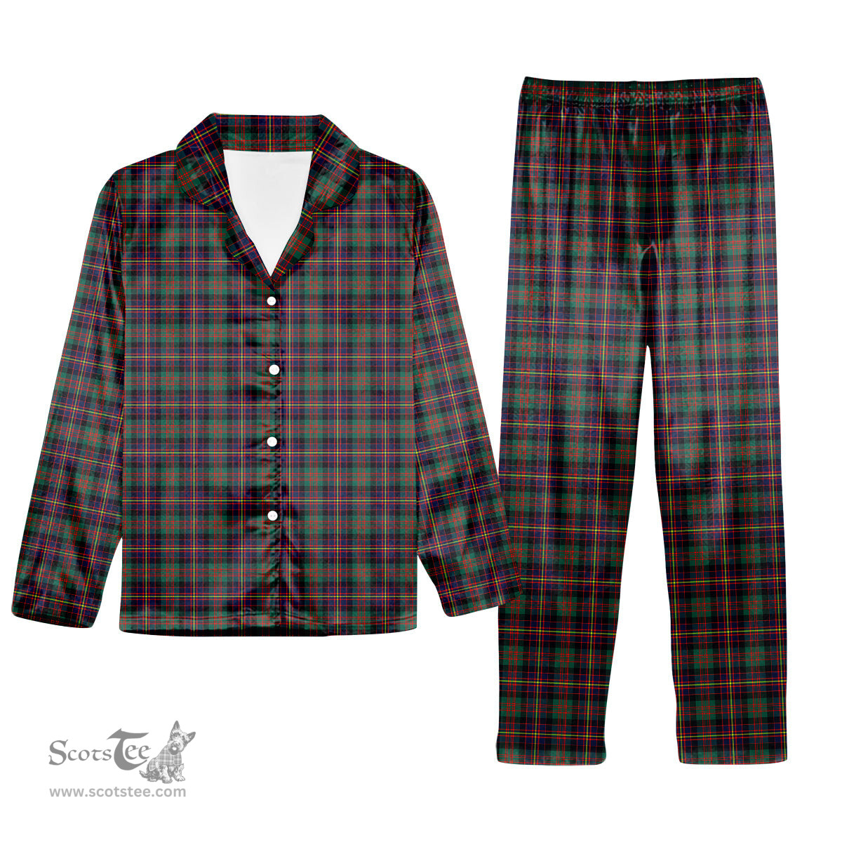 ScotsTee Shop Scottish Cameron Highlanders of Ottawa Tartan Pajama Satin Velvet Flannel Pajama Set