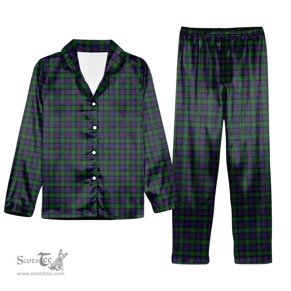 ScotsTee Shop Scottish Campbell of Cawdor Tartan Pajama Satin Velvet Flannel Pajama Set
