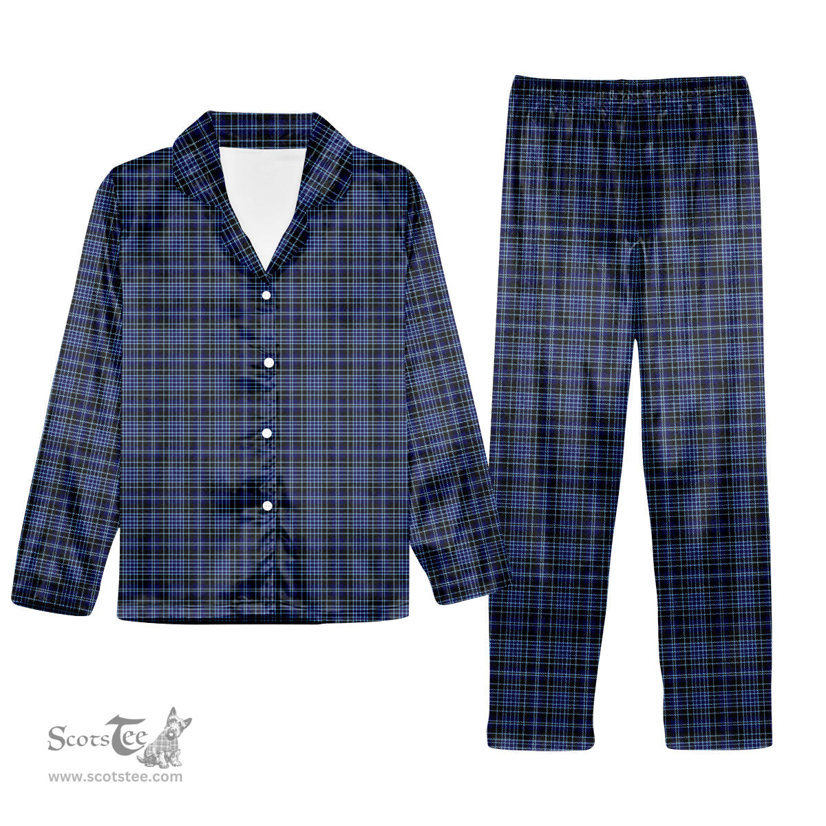 ScotsTee Shop Scottish Clergy Clark Light Blue lines 1 Tartan Pajama Satin Velvet Flannel Pajama Set