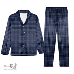ScotsTee Shop Scottish Clergy Clark Light Blue lines 1 Tartan Pajama Satin Velvet Flannel Pajama Set