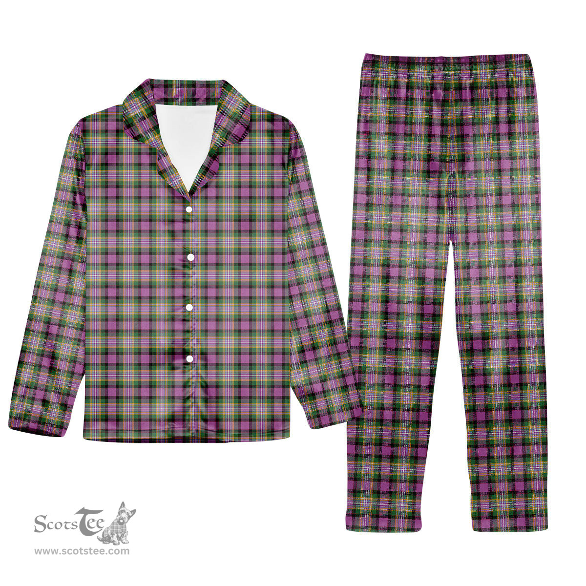 ScotsTee Shop Scottish Dundee Pink Variation Ancient Clan Tartan Pajama Satin Velvet Flannel Pajama Set