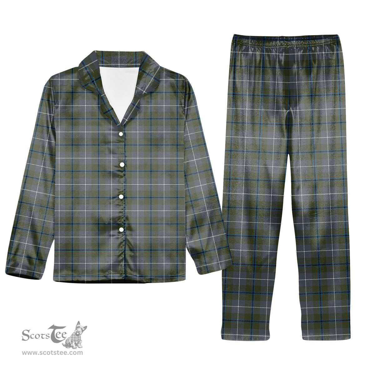 ScotsTee Shop Scottish Douglas Green  Ancient Tartan Pajama Satin Velvet Flannel Pajama Set