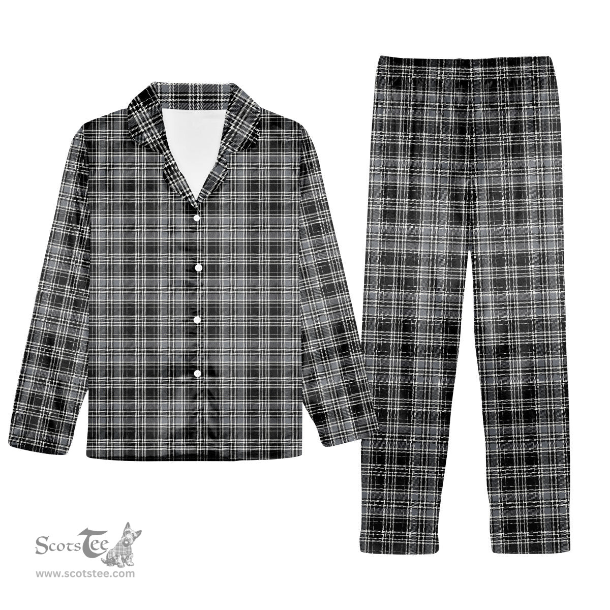 ScotsTee Shop Scottish Drummond Grey Modern Tartan Pajama Satin Velvet Flannel Pajama Set