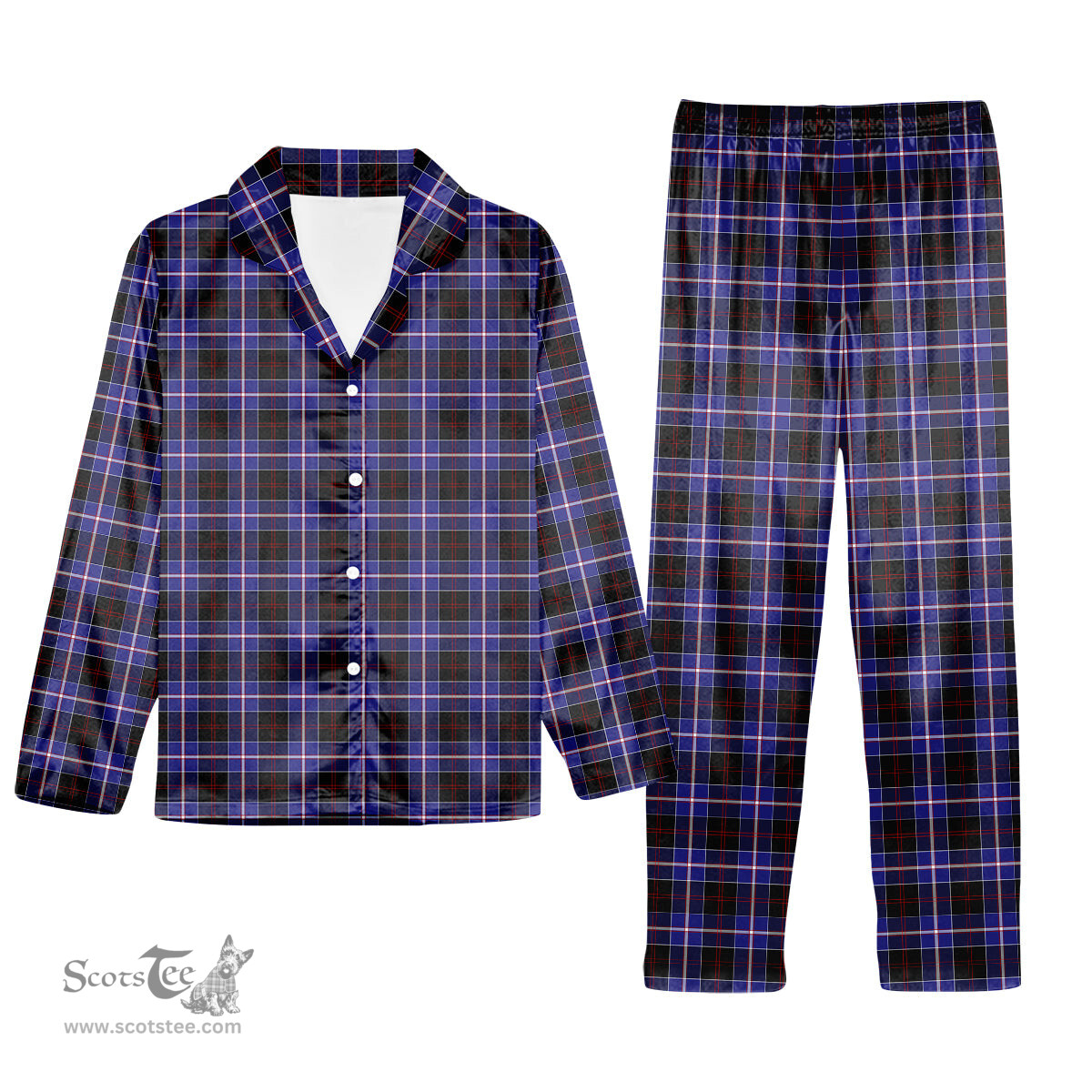 ScotsTee Shop Scottish Dunlop Modern Tartan Pajama Satin Velvet Flannel Pajama Set