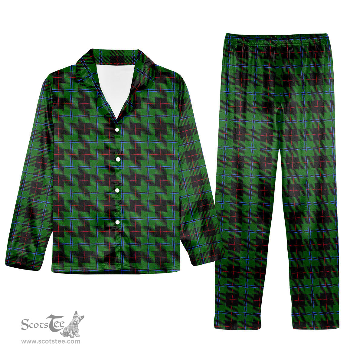 ScotsTee Shop Scottish Douglas Black Tartan Pajama Satin Velvet Flannel Pajama Set